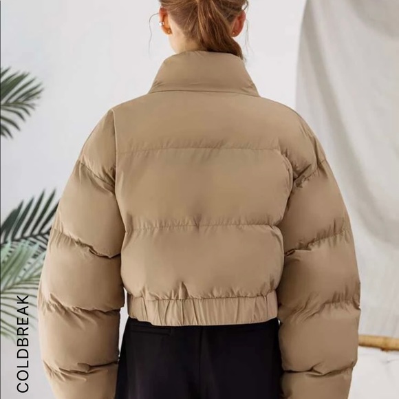 SHEIN coldbreaker zipper up elastic hem crop hem puffer coat colour: camel - Picture 3 of 4